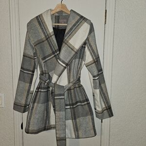 Cozy Harper Plaid Wrap Coat - Size M